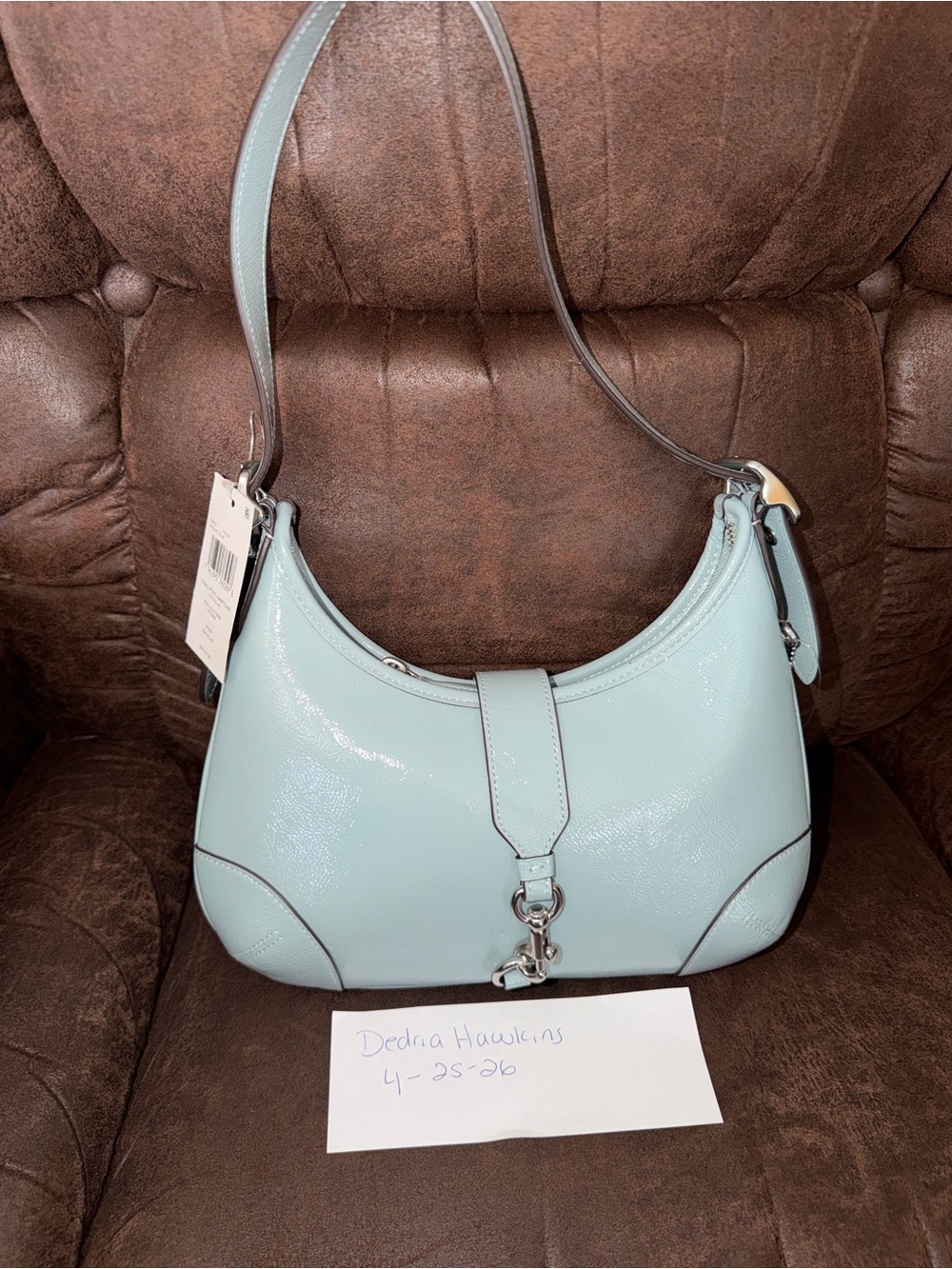 Coach Light Blue Patent Leather Shoulder Bag
